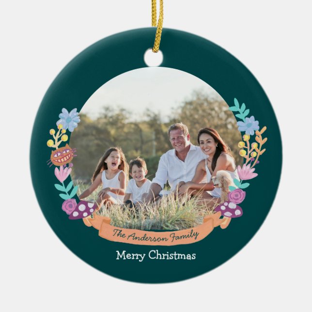 Wonderland Dreamer floral wreath_green Ceramic Tree Decoration (Front)