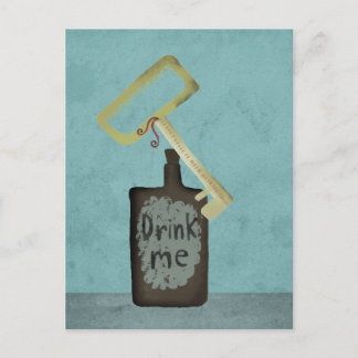 Wonderland drink me gold key vintage get well soon postcard