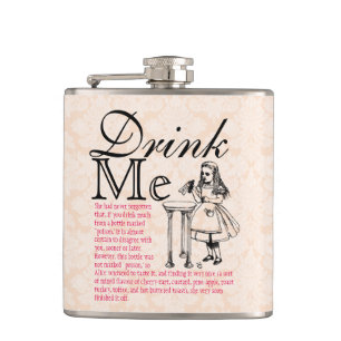 Wonderland Drink Me Pink Brocade Hip Flask