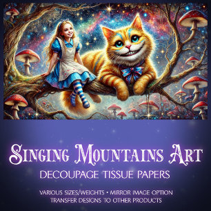 Wonderland Fairytale Alice Cheshire Cat Decoupage Tissue Paper