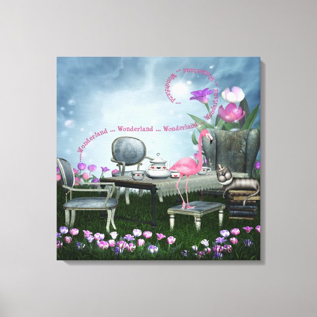 Wonderland Flamingo & Cheshire Cat Canvas Print (Front)