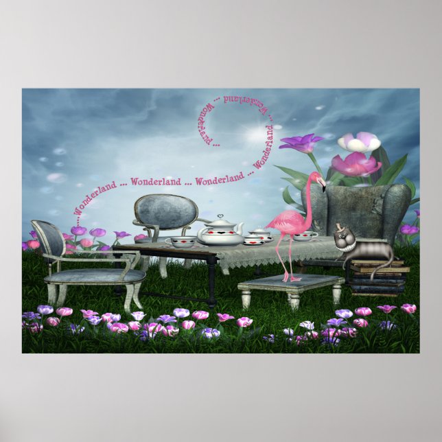 Wonderland Flamingo & Cheshire Cat Poster (Front)