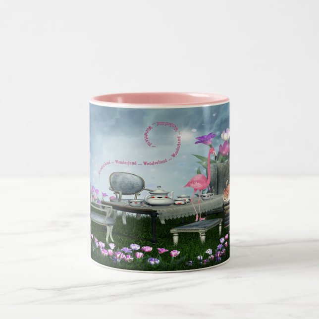 Wonderland Flamingo & Cheshire Cat Tea Party Two-Tone Coffee Mug (Center)