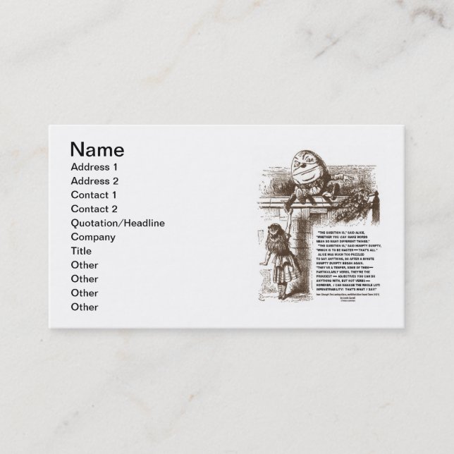 Wonderland Humpty Dumpty Words Mean Meaning Business Card (Front)
