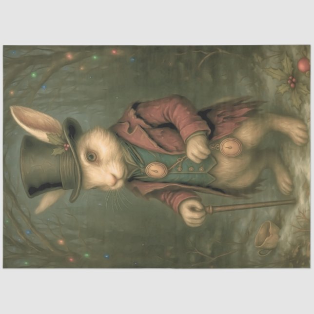 Wonderland-Inspired Victorian Rabbit Decoupage Tissue Paper (Front)