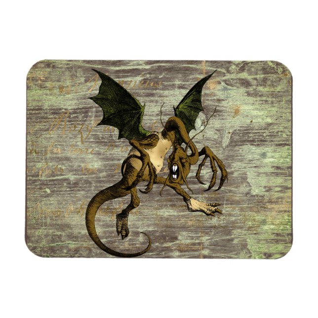 Wonderland Jabberwocky on Distressed Wood Magnet (Horizontal)