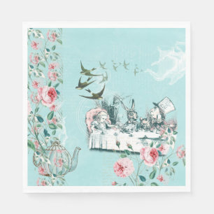 Wonderland Mad Tea Party Aqua Pink Napkin