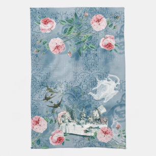 Wonderland Mad Tea Party Blue Pink Tea Towel