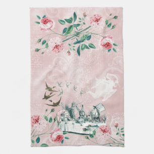 Wonderland Mad Tea Party Pink Green Tea Towel