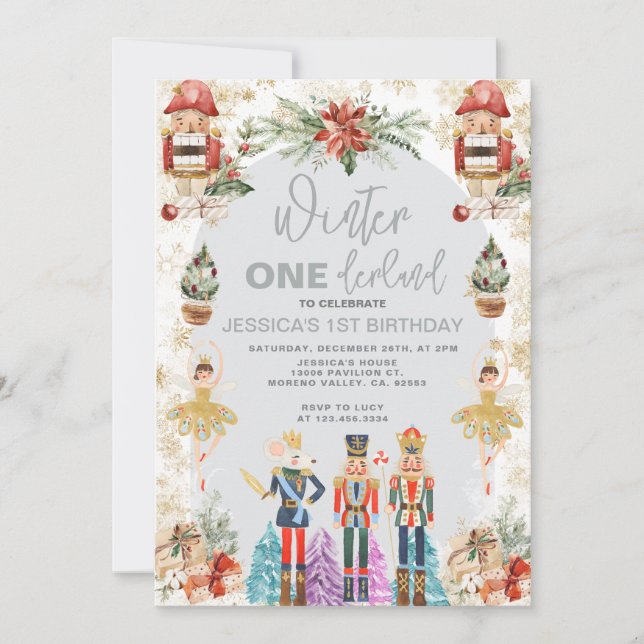 Wonderland Nutcracker Snowflake Birthday Invitation (Front)