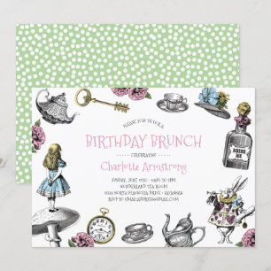 Wonderland Pink and Green Birthday Brunch Invitation