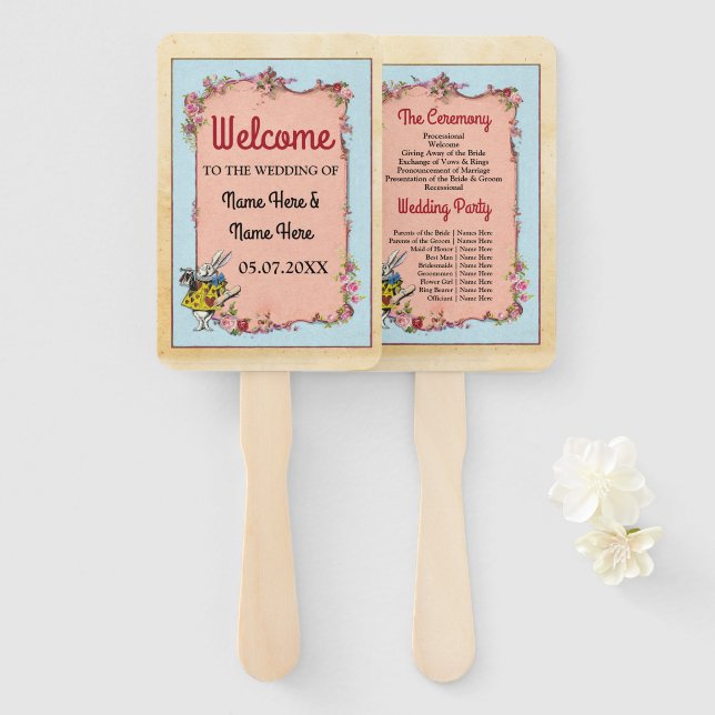 Wonderland Rabbit Wedding Programme Vintage Fan (Front and Back)