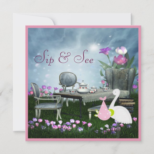 Wonderland Sip & See Baby Shower Invitation (Front)