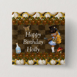 Wonderland Steampunk Birthday Party 15 Cm Square Badge