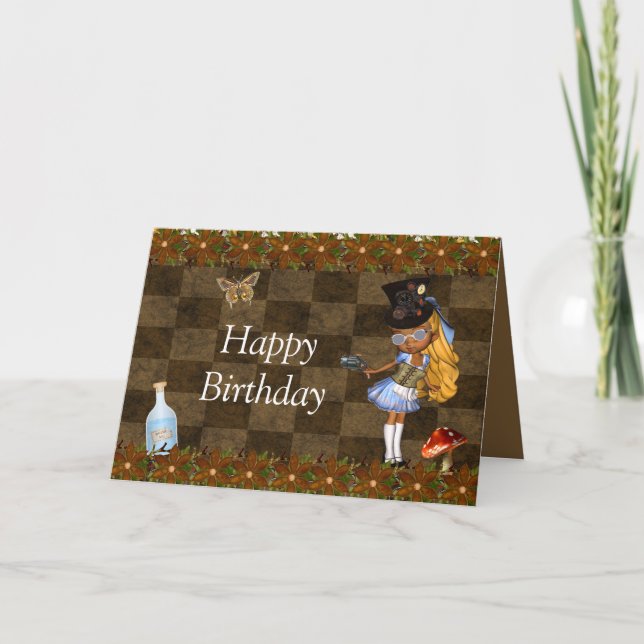 Wonderland Steampunk Birthday Party Card (Front)