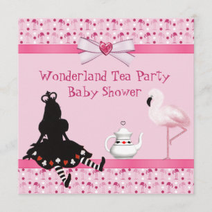 Wonderland Tea Party Pink Flamingos Baby Shower Invitation