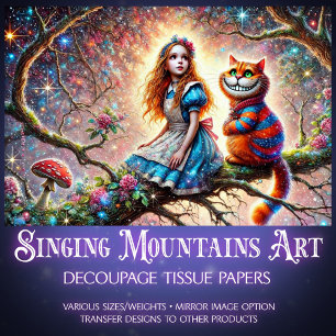 Wonderland Treetop Alice Cheshire Cat Decoupage Tissue Paper