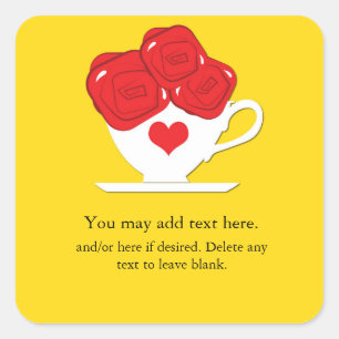 Wonderland Whimsical Tea Cup Red Roses Party Square Sticker