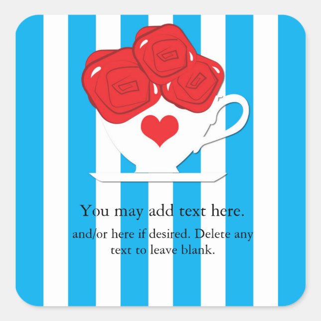 Wonderland Whimsical Tea Cup Red Roses Sticker (Front)