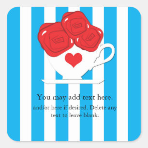 Wonderland Whimsical Tea Cup Red Roses Sticker