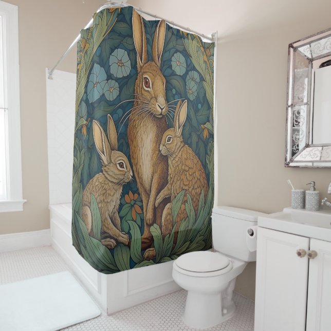 Wonderland Whimsy: A Family of Hares  Shower Curtain (In Situ)