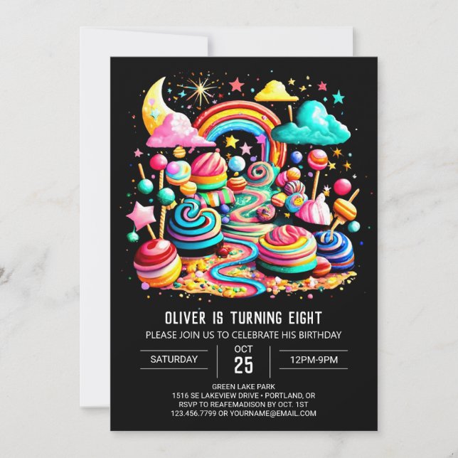 Wonderland Whimsy Candy Birthday Invitation (Front)