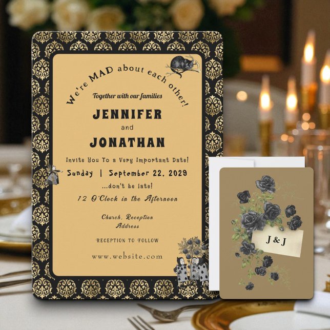Wonderland Whimsy Gold, Black Wedding Invitation (Creator Uploaded)