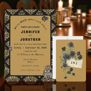 Wonderland Whimsy Gold, Black Wedding Invitation