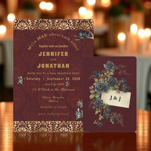 Wonderland Whimsy Gold, Black Wedding Invitation (Creator Uploaded)