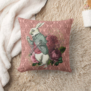 Wonderland White Rabbit Floral Cushion