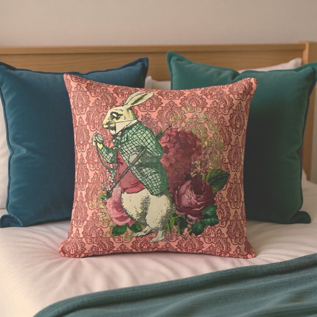 Wonderland White Rabbit Floral Cushion (Creator Uploaded)