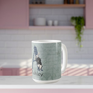 Wonderland White Rabbit Letter A    Coffee Mug