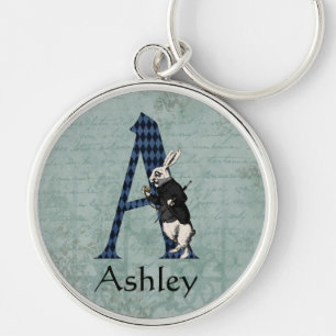 Wonderland White Rabbit Letter A  Key Ring