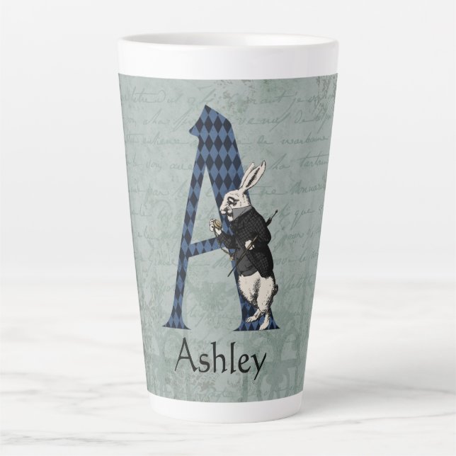 Wonderland White Rabbit Letter A  Latte Mug (Front)