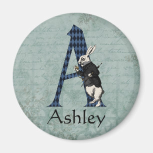 Wonderland White Rabbit Letter A  Magnet