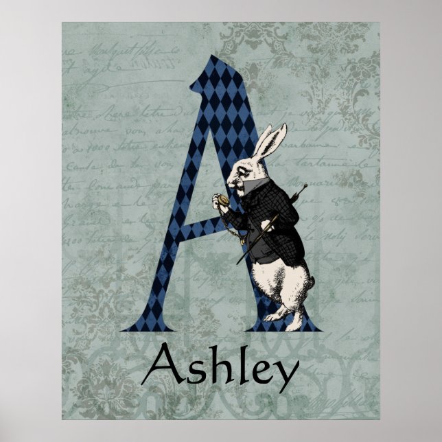 Wonderland White Rabbit Letter A  Poster (Front)