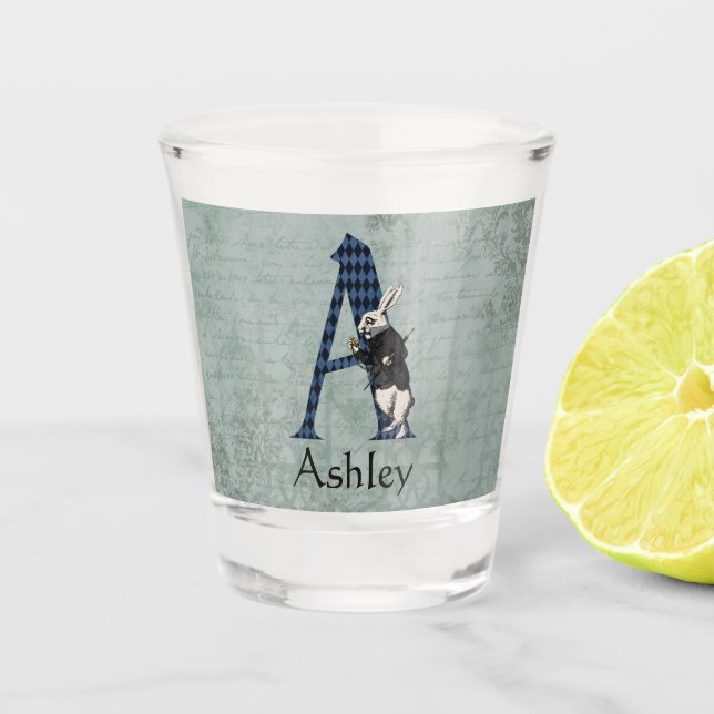 Wonderland White Rabbit Letter A   Shot Glass (Front)