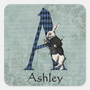 Wonderland White Rabbit Letter A   Square Sticker