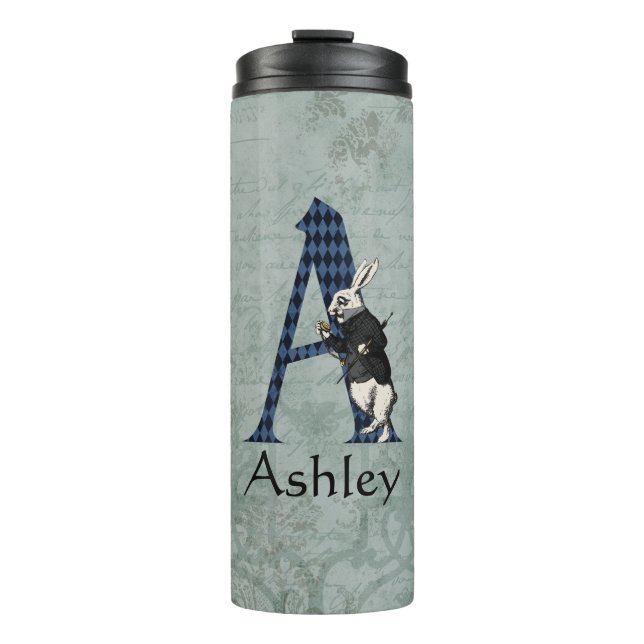 Wonderland White Rabbit Letter A   Thermal Tumbler (Front)