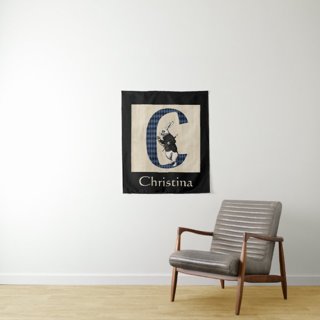 Wonderland White Rabbit Letter C  Tapestry (In Situ)