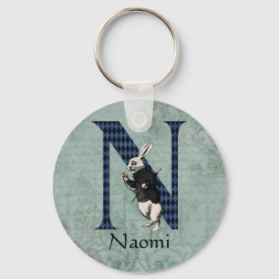Wonderland White Rabbit Letter N  Key Ring