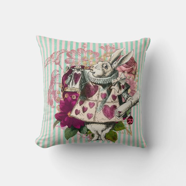 Wonderland White Rabbit Pink Tint Cushion (Front)