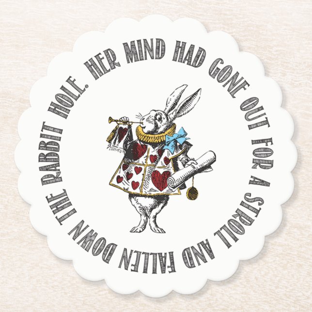 Wonderland White Rabbit Quote Paper Coaster (Front)