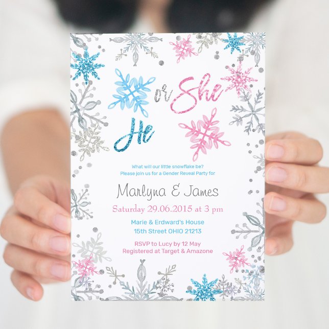 Wonderland Winter Snowflake Gender Reveal Invite (Creator Uploaded)
