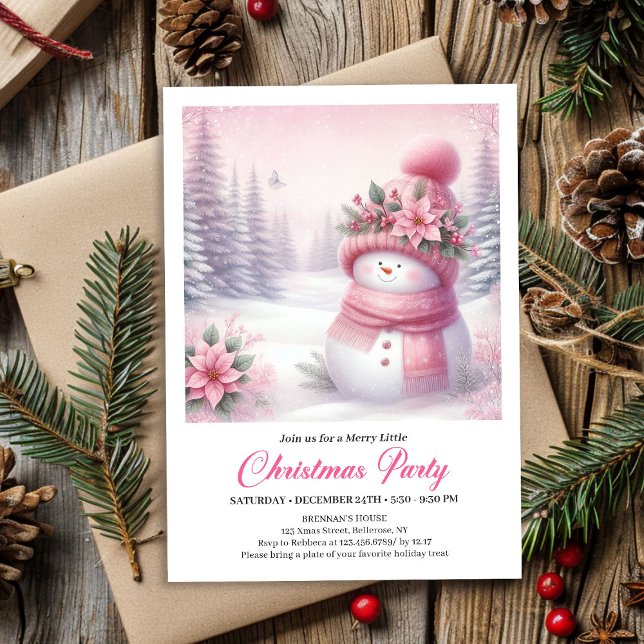 Wonderous Pink Snowman Editable Christmas Invite  (Wonderous Pink Snowman Editable Christmas Invite Download)