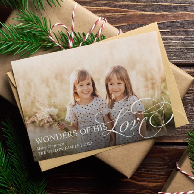 Wonders of His Love Christian Christmas 3 Photo  Holiday Card (Creator Uploaded)