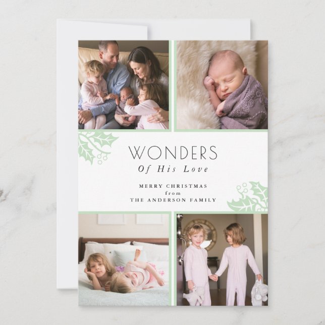 Wonders of his Love | Four Photo Christmas Holiday Card (Front)