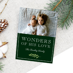 Wonders of His Love   Laurel Leaf Branch Photo Holiday Card