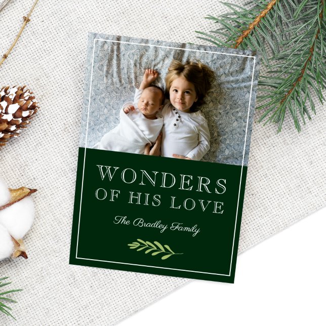 Wonders of His Love | Laurel Leaf Branch Photo Holiday Card (Creator Uploaded)