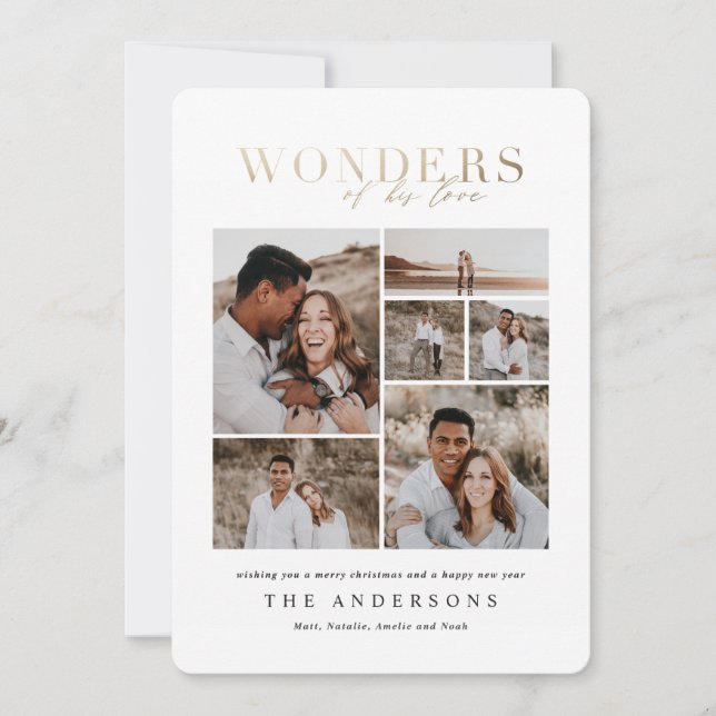 Wonders of his love multi photo gold geometric thank you card (Front)